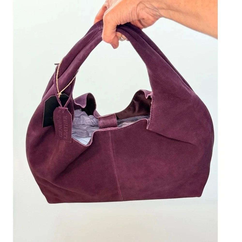 Deep Purple Genuine Suede Hobo Bag Slouchy Shoulder Purse NWT